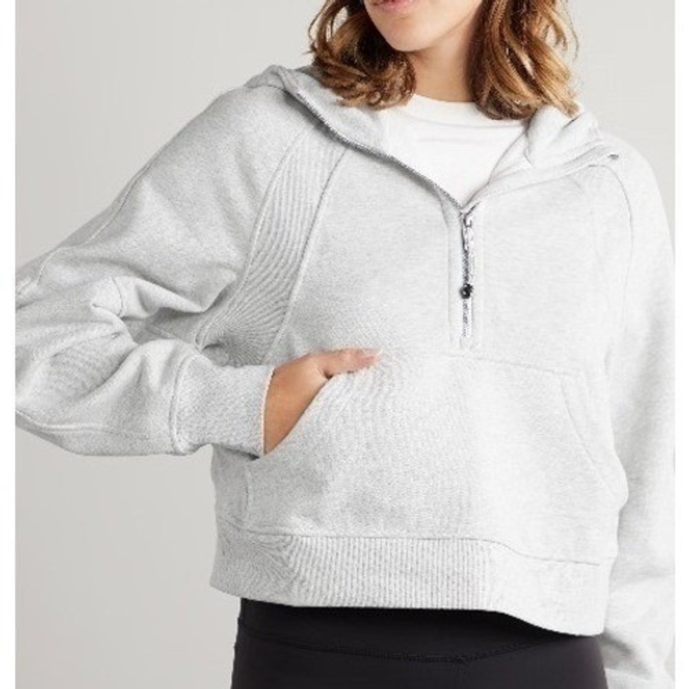 Lululemon‎ Scuba Hoodie Half Zip Cropped Gray Size M/L Oversized Funnel Neck - Picture 4 of 10